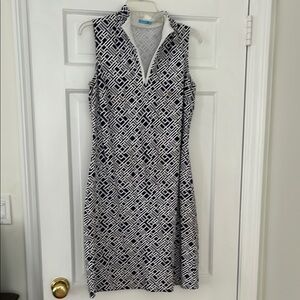 J. McLaughlin Black and White Sleeveless Polo Collar Sheath Dress